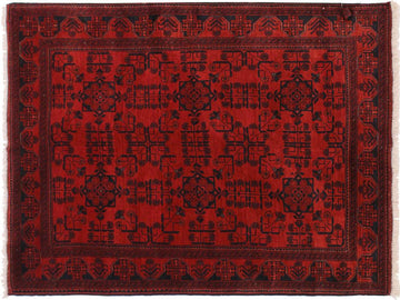 handmade Tribal Biljik Khal Muhammadi Drk. Red Black Hand Knotted RECTANGLE 100% WOOL area rug 4x6